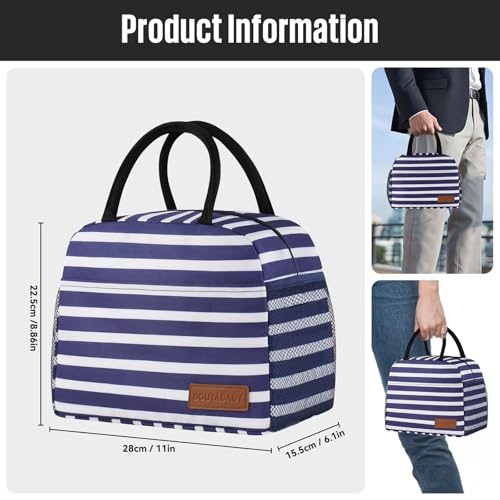 douyadady Lunch Bag Women/Men Lunch Box Women/Men (Dark blue+White Stripes) | Spacious Lightweight Waterproof Sturdy Durable Great Value For Office Work School Picnic Travel - color: Dark blue+White Stripes