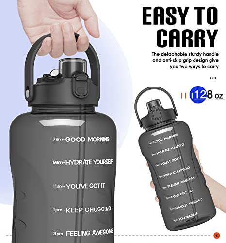 HydroPal 1 Gallon Water Bottles with Straw, 128 oz Water Bottle BPA Free Innovative 2-IN-1 Lid Gym Bottle with Times to Drink Motivational, Large for Sports Fitness Camping Water Jug （13.8X5.5 inch） - color: Graphite