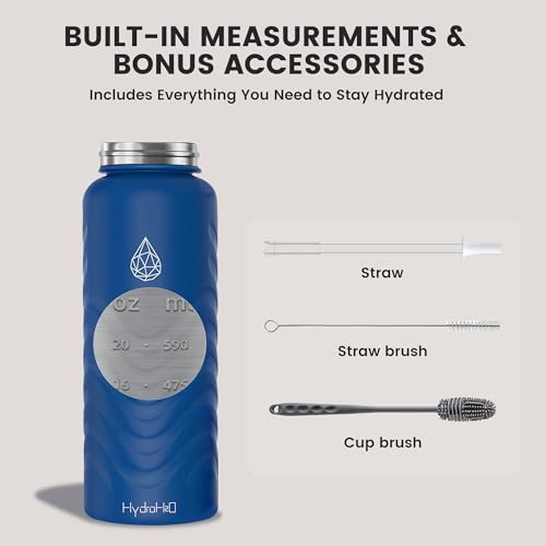 24oz Stainless Steel Insulated Water Bottle, 48H Ice Cold & 24H Hot, Leak-Proof Wide Mouth Lids (Straw & Spout), BPA-Free Bottles, Mens Water Bottle for Gym, Hiking, Travel - Blue - color: Blue, size: 24 Ounces