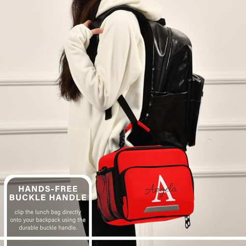 Custom Student Lunch Bag for Boys Girls Red Solid Color Personalized Name Lunch Box Insulated Cooler Bag for School Picnic Office - color: Multi17