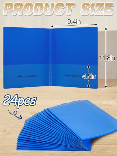 Apipi 24 Pcs Take Home Folders with Pockets for Elementary Students, Blue | Durable Kindergarten Parent-Teacher Communication Plastic Folders, Back to School Teacher Supplies for Classroom - color: Blue