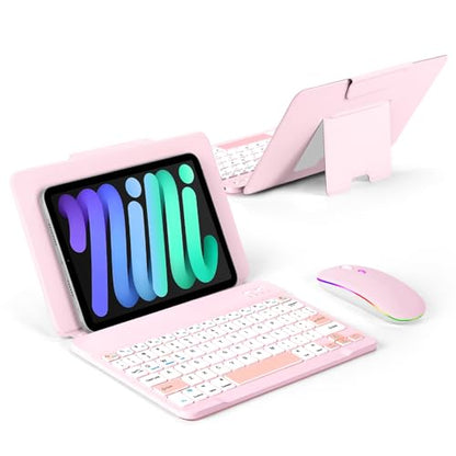 EAMPANG Universal Bluetooth Keyboard and Case for Tablet/Phone/Laptop,Wireless Portable Slim Keypad and Mice Rechargeable with Adjustable Bracket for iPad A16/Mini/Air/iPhone/Galaxy Z Fold Pink - color: Pink