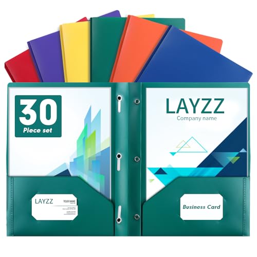 Plastic Two Pocket Folders with Prongs, LAYZZ 30 Pack Heavyweight Letter Size Plastic Folders with Pockets and Prongs, Poly Plastic Folders for Office & School - color: 6 Colors