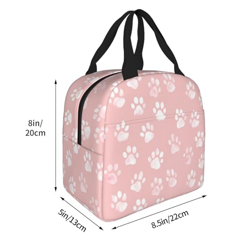 Lunch Bag Pastel Pink Dog Paw Pattern Insulated Lunch Box Reusable Cooler Tote for Adults Student Girl Boy Work Office School Picnic Over 3 Years Old - color: B0381