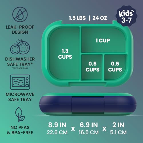Bentgo Chill Kids Leakproof Lunch Box - 4-Compartment Bento Box with Built-In Ice Pack, 3.3 Cup Capacity, BPA-Free, Microwave & Dishwasher Safe Tray, Ages 3–7 (Green/Navy) - color: Green/Navy