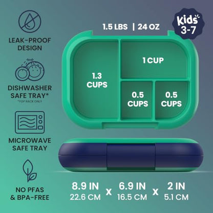 Bentgo Chill Kids 4-Compartment Bento Box Leakproof Lunch Box | Built-In Ice Pack, 3.3 Cup Capacity, BPA-Free, Microwave & Dishwasher Safe Tray, Ideal for Ages 3–7 (Green/Navy) - color: Green/Navy