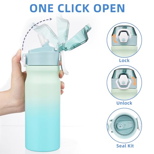 BJPKPK Insulated Water Bottle 18oz Stainless Steel Water Bottles with Straw and Carry Handle Double Wall Metal Thermal Flask,Mint - color: A-Mint, size: 18 Ounces