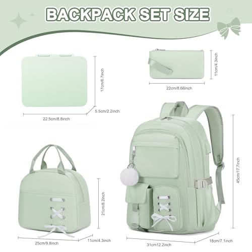 Scothen Backpack for Girls with Bento Lunch Box Set, School Bag Bookbag for Teens Girls Kids Student, 43oz Lunch Containers Lunchbox, Insulated Lunch Bag & Pencial Case, Back to School Gifts - color: Green