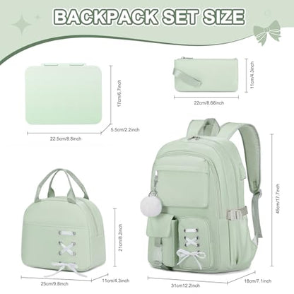 Scothen Backpack for Girls with Bento Lunch Box Set, School Bag Bookbag for Teens Girls Kids Student, 43oz Lunch Containers Lunchbox, Insulated Lunch Bag & Pencial Case, Back to School Gifts - color: Green