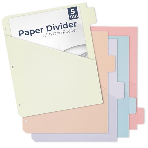 Y YOMA Colored 3 Ring Binder Dividers with Pocket Letter Size Paper Binder Tabs Page Dividers Cute Decorative Binder Index Dividers for Office School Home with 1/5-Cut Tabs, Soft Color(5 Sheet x3) - color: Soft Color, size: Letter Size - 15 Sheets