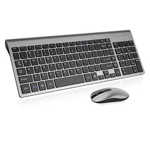 cimetech Wireless Keyboard and Mouse Combo, Compact Silent Ergonomic Scissor Switch Keyboard and Optical Mouse Set, 2.4G Lag-Free Cordless Keyboard Mice for Computer, Mac, Laptop, PC, Windows - Grey - color: Grey Black