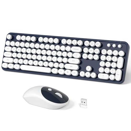 Dilter Wireless Keyboard and Mouse Combo, 104 Keys Full-Sized Typewriter Keyboards and Retro Mouse, 2.4 GHz USB Receiver Plug and Play, for Windows 7 8 10, PC, Laptop, Desktop (Dark Blue) - color: Dark Blue