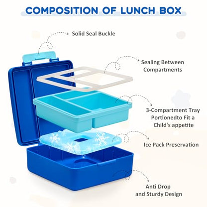 Lunch Box Set with Bento Box Container, 17OZ Stainless Steel Food Soup Thermo, Kids Water Bottle & Portable Insulated Lunch Bag – Leakproof, Hot/Cold Retention for School, Travel(Blue) - color: Blue