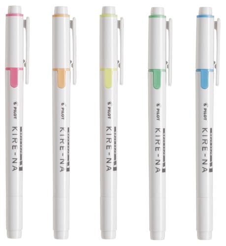 PILOT KIRE-NA Highlighter Set, Basic 5 Colors, Chisel and Fine Tip, Quick-Dry Pigment Ink, SKIW-1-5C1 - color: Basic 5-piece set