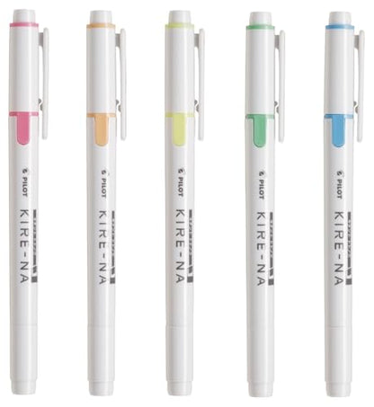PILOT KIRE-NA Highlighter Set, Basic 5 Colors, Chisel and Fine Tip, Quick-Dry Pigment Ink, SKIW-1-5C1 - color: Basic 5-piece set