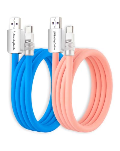 chubbycable Couple Chubby 2 Pack 120W USB C Cable Extra Thick Silicone Fast Charging Cable Compatible with iPhone 17-15 Series iPad Galaxy Series, Blue+Pink, USB-A to Type-C, 3.3FT - color: Blue+Pink, size: 3.3ft (1m), style: USB A-Type C
