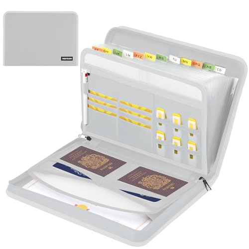 Hontom Accordion File Organizer with Multi Pockets 13 Pocket Fireproof | Expanding File Folder ,Portable Business Fire Safe Storage Document Organizer Folder for Documents and File,Silver - color: Silver, style: 13 Pockets