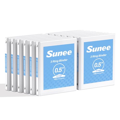 SUNEE 1/2 Inch Binders 3 Ring 12 Pack Bulk, 3 Ring Binders Clear View PVC-Free (Fit 8.5x11 Inches) for School or Office Supplies, White - color: White, size: 0.5 Inch, style: 12 Pack