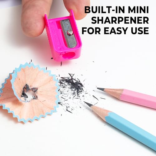 M&G Lucky Series 24 Pack HB Wood-Cased Pencils, Pre-Sharpened with 2 Mini Sharpeners, Cute Blue and Pink Hexagonal Solid Barrels with Matching Erasers for School Office Classroom Supplies - color: Lucky Series Blue & Pink, style: HB