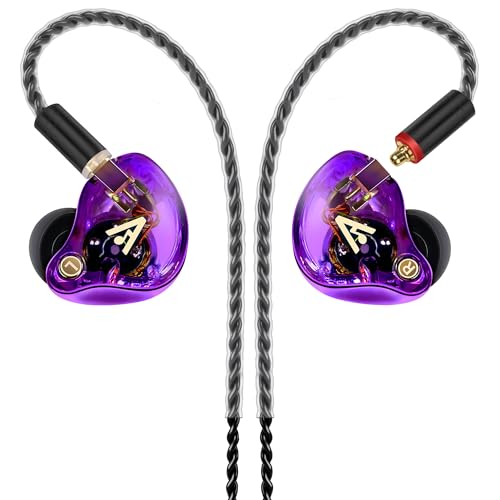 Vibes 202 Wired Earbuds - HiFi in Ear Monitor Headphones – Professional Noise Isolating Ear Buds - Clear Sound, Deep Bass & Comfort-Fit IEM Earphones - MMCX to 3.5mm, Silver Plated Cord, Carrying Case - color: 9-Purple, style: 1) 3.5mm