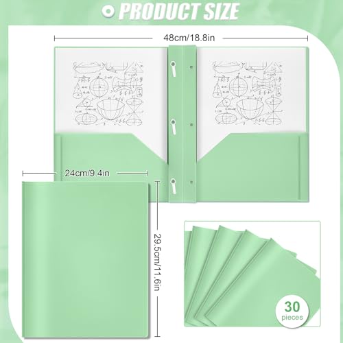Yeaqee 30 Plastic Folders with Pockets and Prongs Plastic Folder 2 Pockets 3 Prongs with Card Slot for Office, School for Students, Teachers, Office Workers (Sage Green) - color: Sage Green