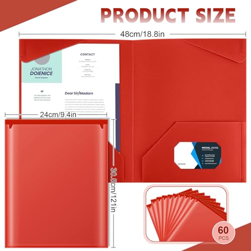 Henoyso 60 Pack Plastic Folders with Clear Front Pockets Bulk Heavy Duty File Folders with 2 Pockets and Card Slot for Student Teacher Back to School Supplies Office Presentation (Red) - color: Red