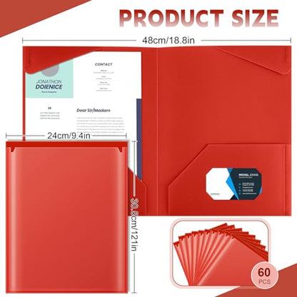 Henoyso 60 Pack Plastic Folders with Clear Front Pockets Bulk Heavy Duty File Folders with 2 Pockets and Card Slot for Student Teacher Back to School Supplies Office Presentation (Red) - color: Red