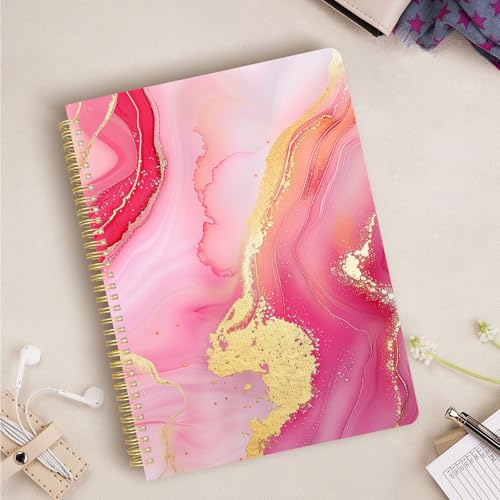 Cute Spiral Notebook journal A4 Aesthetic Pretty Design for Women Girls Kawaii with Pocket, 8.5 x 11 inch, Graph, Marble - color: Pink Marble, style: Graph
