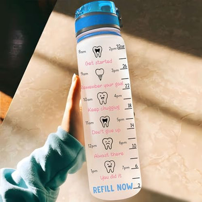 Hyturtle Personalized Dental Water Bottle - 32oz Motivational Water Bottle with Leak-Proof Lid Time Marker - Custom Name Gift for Dentists, Dental Assistants, Dental Students On Birthday, Christmas - color: Dentist