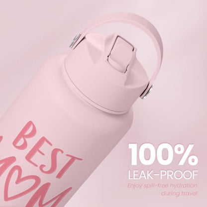 SANDJEST Mom Water Bottle, Best Mom Ever Bottles 32oz Stainless Steel Insulated with Lid, Gifts for Moms from Daughter Son, Gifts for Mother's Day Christmas Birthday - color: Mom 2