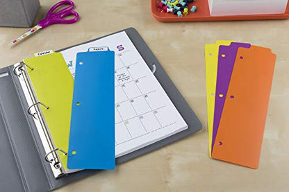 Avery Snap-in Bookmark Plastic Dividers for 3 Ring Binders, 5-Tab Set, Multicolor with White Labels, 1 Set (24908) - style: 1 Set