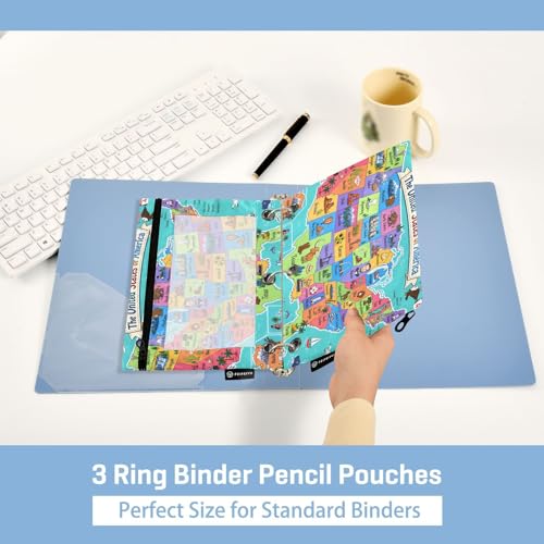 United States Map Pencil Pouch for 3 Ring Binder, 2 Pack Zipper Pencil Pouches with Clear Window Pencil Bag Case Office School Supplies - color: Multi62