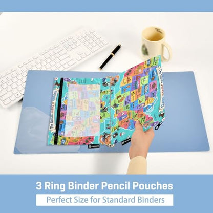 United States Map Pencil Pouch for 3 Ring Binder, 2 Pack Zipper Pencil Pouches with Clear Window Pencil Bag Case Office School Supplies - color: Multi62