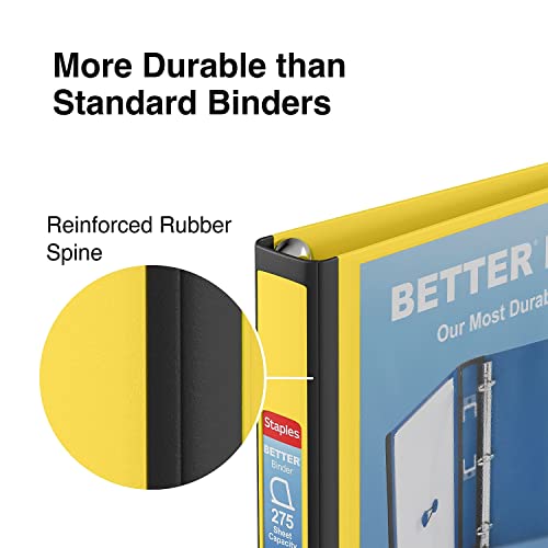 Staples Better View 1-Inch D-Ring Binder, Yellow – Durable 3-Ring Binder with Clear Overlay for School & Office - color: Yellow, size: 1-Inch, style: 1 Pack