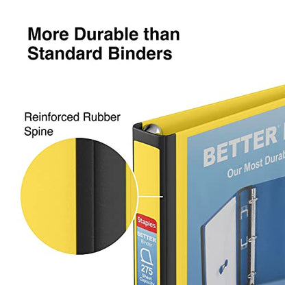 Staples Better View 1-Inch D-Ring Binder, Yellow – Durable 3-Ring Binder with Clear Overlay for School & Office - color: Yellow, size: 1-Inch, style: 1 Pack