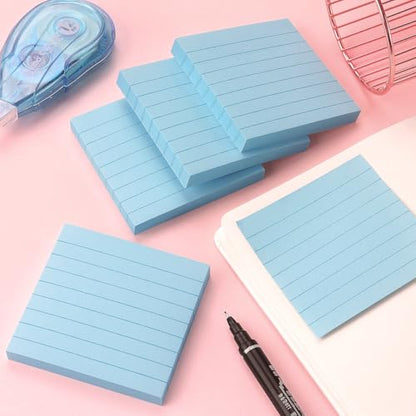 Lined Sticky Notes 3x3 in Self-Adhesive, 4 Pads, 90 Sheets/Pad (Light Blue) | Strong Self-Adhesive Backing, Sticks Firmly and Removes Cleanly - color: Light Blue