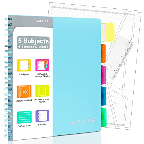Spiral Notebook - 5 Subject Notebook, College Ruled Notebook 3-Hole Punched With Dividers, Storage Pockets, 11" Ruler, 200 Pages, for Writing Journal, Home &Office, School Supplies, A4, Baby - color: Navy, size: 1 Pack