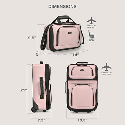U.S. Traveler Rio Lightweight Softside Rolling Carry-on Suitcase, 2-Wheel Set, Pink - color: Pink, size: 21"/14"
