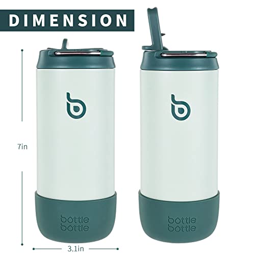 BOTTLE BOTTLE Kids Water Bottle 12 oz for Boys Girls green | Insulated Water Bottles with Leak Proof Lid,Silicone Boot, Straw Cup for School Sports Travel,Gifts - color: Green
