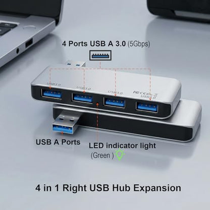 Right Side USB 3.0 Hub, 4-Port Cable-Free USB Splitter for Laptop, Direct-Plug Design, Compatible with MacBook, Laptops, Desktop, Surface, Flash Drive, HDD and USB More - color: Silver(Right)