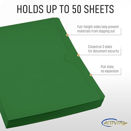 Green File Jackets, Flat-No Expansion, Letter Size, Reinforced Straight-Cut Tab, 10 Pack - color: Green