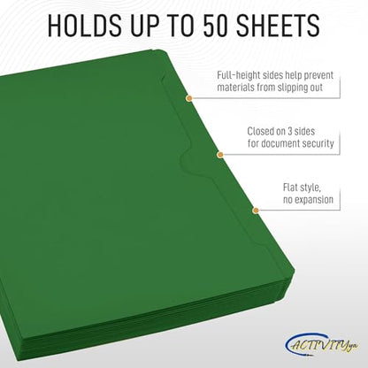 Green File Jackets, Flat-No Expansion, Letter Size, Reinforced Straight-Cut Tab, 10 Pack - color: Green
