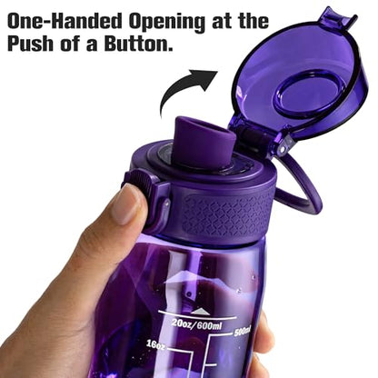 GOPPUS 20oz Kids Water Bottle with Time Marker & Handle, Tritan BPA-Free, Reusable Leakproof Anti-Dust Everyday, Clear Kids Water Bottles For School,Car Travel, Gifts Boys Girls(Dark Purple) - color: Dark Purple