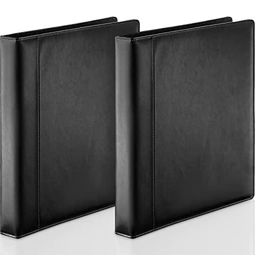 Marspark 2 Pcs 3 Ring Leather Binder Notebook Vintage Professional Binder Hardback Letter Size 8.5 x 11 Documents Round Rings Holds 200 Sheets with 2 Inner Pockets(1 Inch,Black) - color: Black, size: 1 Inch