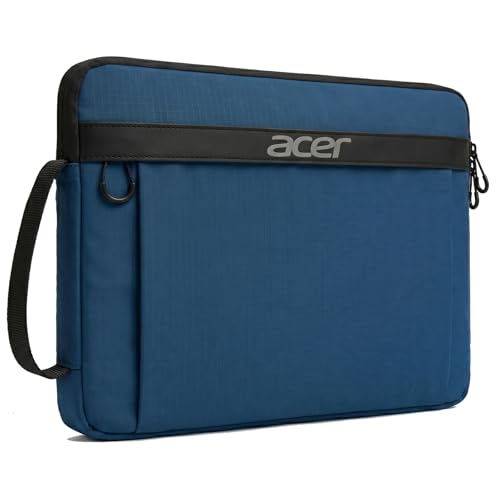 Acer Laptop Sleeve Case for 13.3-14 inch Laptops, Slim Protective Computer Sleeve with Hidden Zipper Pocket, Soft Plush Bubble Padding, Side Handle and Luggage Strap, Travel Laptop Bag, Blue | Slim, Soft Bubble Padding, Extra Front Storage, Wrist Strap, S
