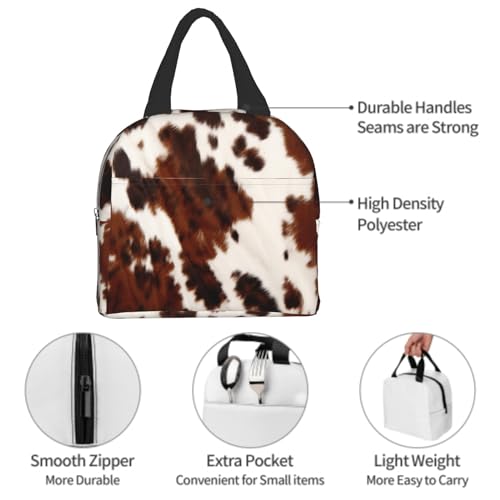 Nerxy Insulated Lunch Bag 8x5x8.5inch Cow Skin Print Lunch Box Abstract Africa Animal Farm Fashion Reusable Meal Portable Container Tote for Woman Men Kids Adults Work School Travel Office Picnic - color: Cow
