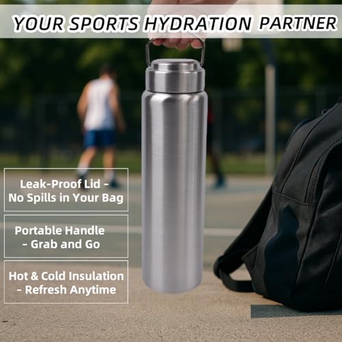 CDJ 12 oz Vacuum Insulated Stainless Steel Water Bottle with Handle, Leak-Proof Double Walled Water Bottle, Reusable and Portable, Metal Water Bottle for School, Hiking, Camping - size: 12 Ounces