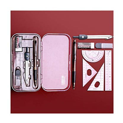 Circular Gauge Set 8 PCS Math Geometry Drawing Tools Student Supplies Metal Drafting Kits for Engineer Includes Bow Compass Eraser Rulers,Protractor Circle Gauge Set(B), 20010125