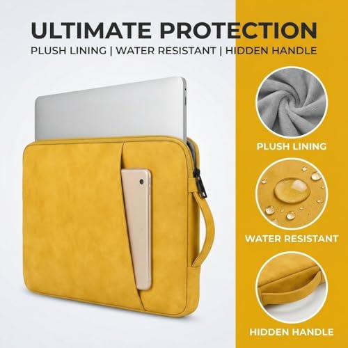 Laptop Sleeve for MacBook Air 15 Inch, Premium PU Leather Laptop Case with Handle, Water-Resistant & Shockproof, Compatible with MacBook Air/Pro 13/14 M5 M4 M3 M2 M1, HP Dell ASUS Lenovo(Yellow) - color: Yellow, size: 15 inch