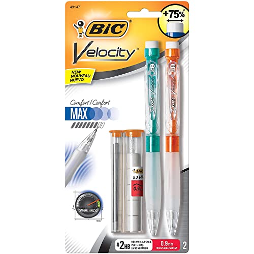 BIC Velocity Max Mechanical Pencils, With Colorful Barrel, Medium Point (0.7mm), 2-Count Pack Mechanical Pencils With Erasers and Lead Refills - size: 2 Count (Pack of 1), style: Thick Point